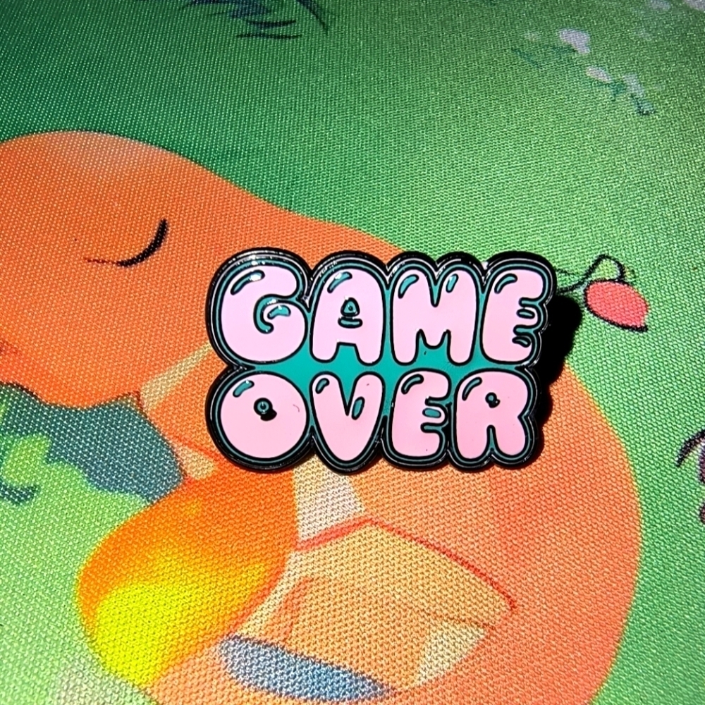 Game Over Enamel Pin - Pink and Black